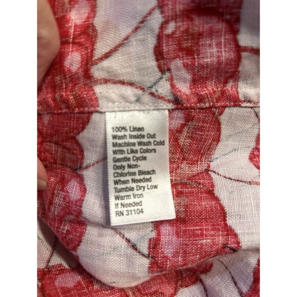 Cynthia Rowley Womens White Red Cherry Print 100% Linen Round Neck Size Medium - Picture 4 of 6